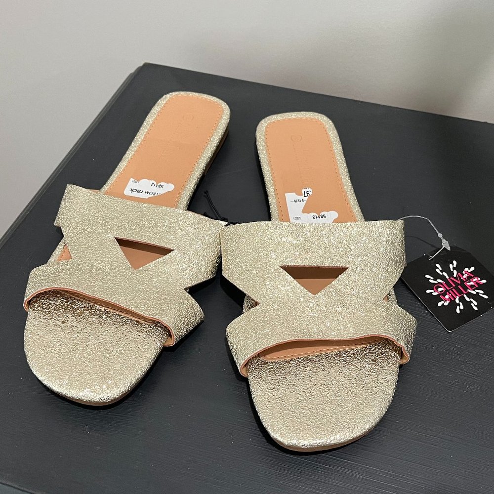 Olivia Miller Women's Night Glitter Slide Flat Sandals in Gold - brand new!